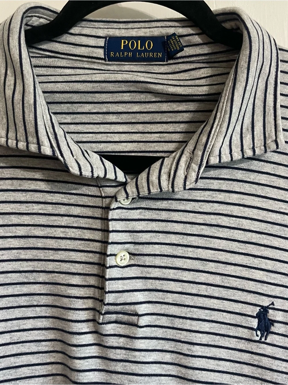 Ralph Lauren Gray Polo with Navy Stripe Detail